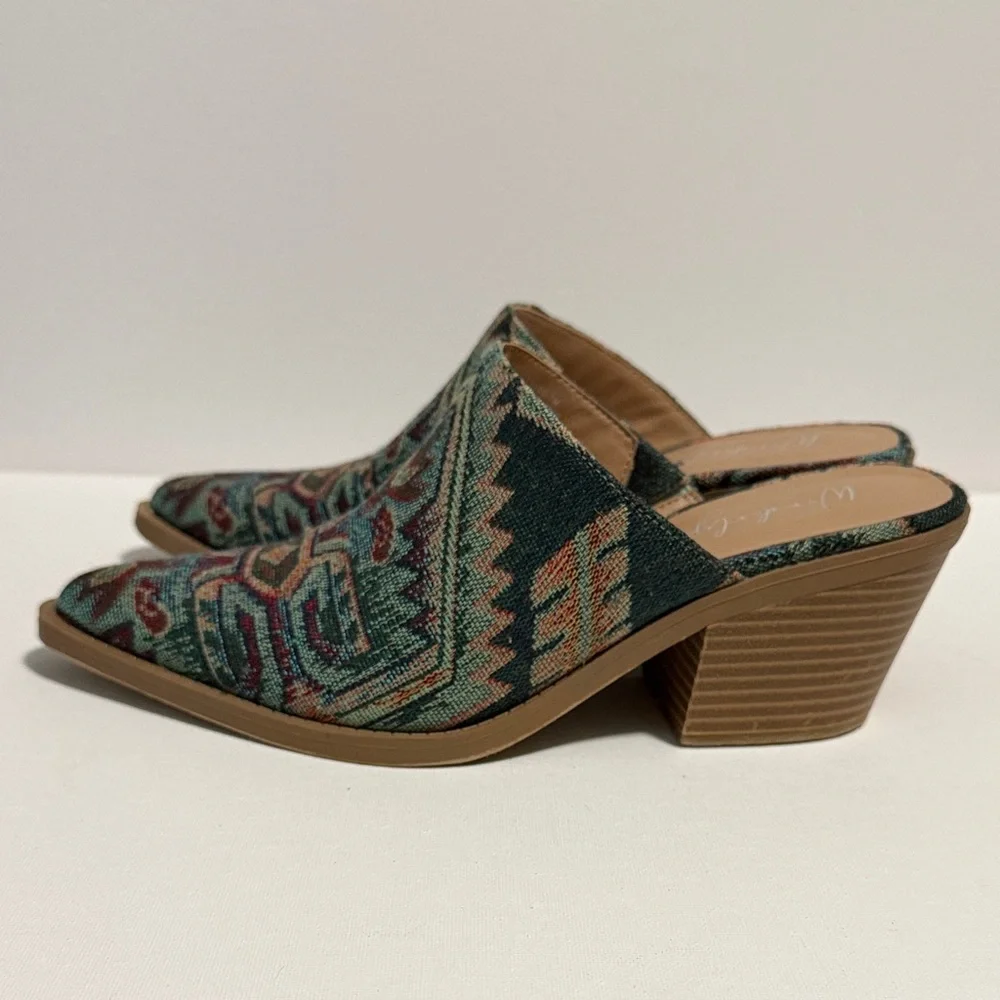 Wonderly Green and Brown Patterned Women's Mules - Picture 12 of 13